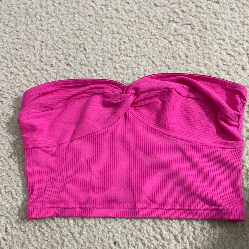 Pink Ribbed Bandeau Top